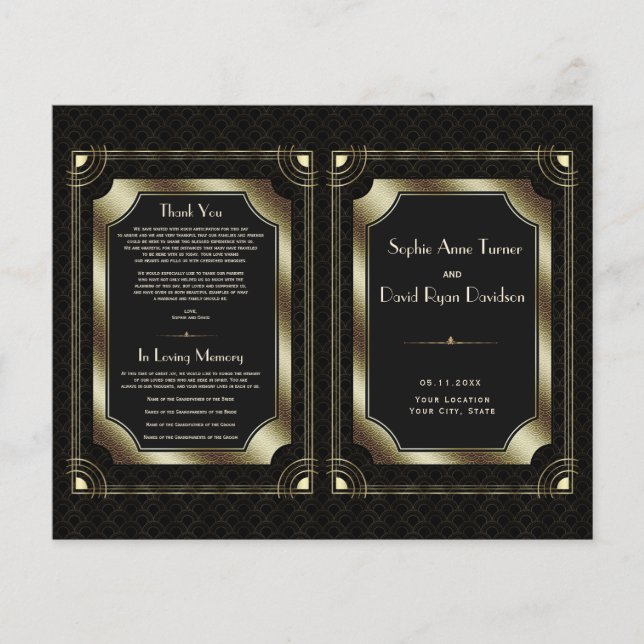 Programa Glam Gold Great Gatsby Art Deco Wedding (Anverso)