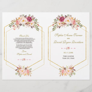 Programa Glam Pink Rubor Floral Gold Frame Wedding