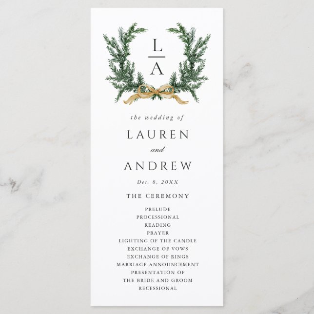Programa Gold Bow & Green Garland Wedding Ceremony Program (Anverso)