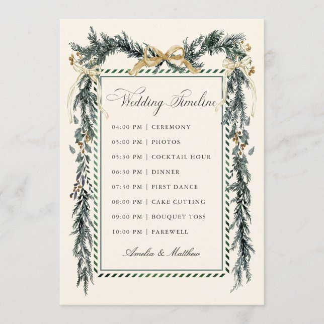 Programa Gold Bow & Greenery Garland Wedding Timeline Ivory (Anverso)