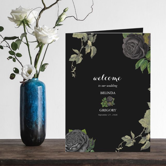 Programa Gótica Halloween Boda Negro Orden de servicio (Gothic Halloween Black Wedding Order of Service Program)