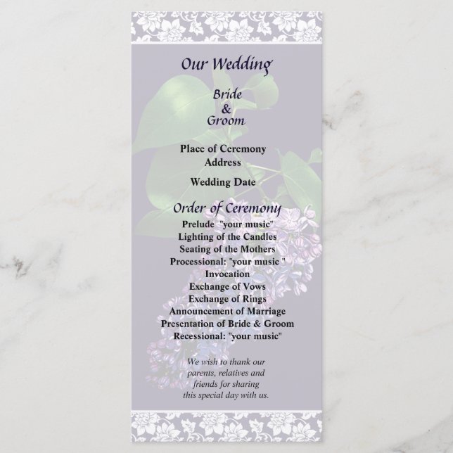 Programa Graceful Purple Lilacs Wedding Program (Anverso)