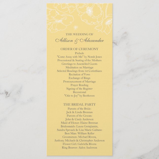 Programa Graceful Yellow Poppy Floral Wedding Program (Anverso)