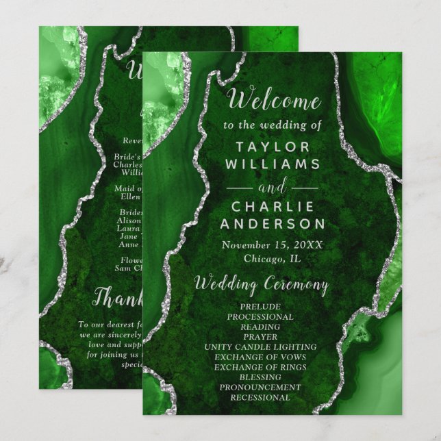 Programa Green and Silver Agate Wedding Program (Anverso / Reverso)
