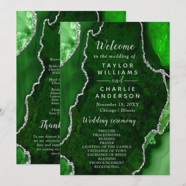 Programa Green and Silver Agate Wedding Program (Anverso / Reverso)