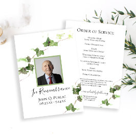 Programa Green English Ivy Vine Watercolor Funeral Service