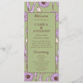 Programa Green Purple Retro Y2K Funky Hippie Flower Pattern