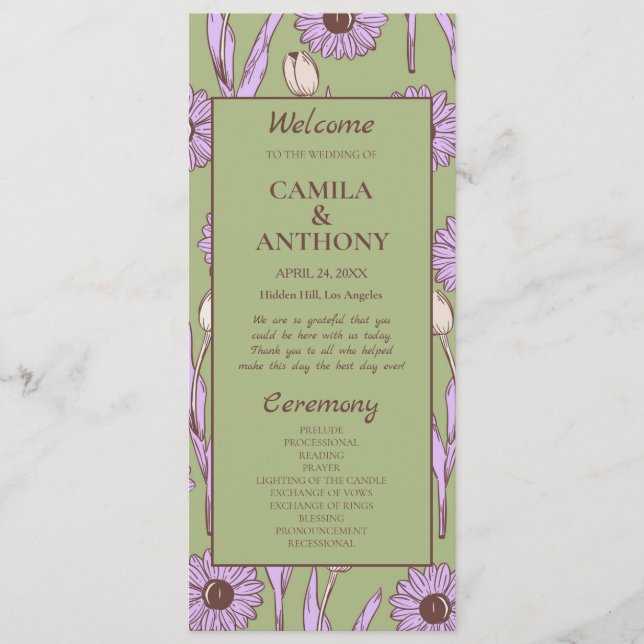 Programa Green Purple Retro Y2K Funky Hippie Flower Pattern (Anverso)