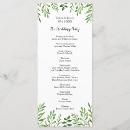 Programa Green Watercolor Boda Botánico moderno Rackcard