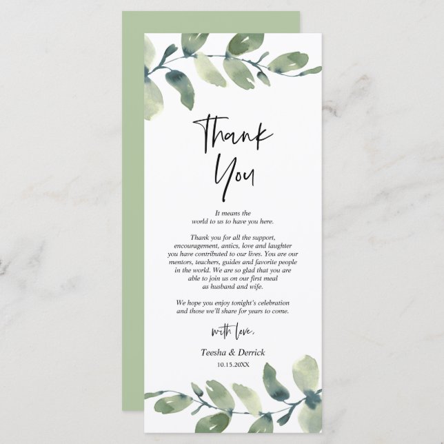 Programa Greeneration Eucalyptus Place Setting Gracias Tarj (Anverso / Reverso)