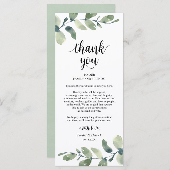 Programa Greeneration Eucalyptus Place Setting Gracias Tarj (Anverso / Reverso)