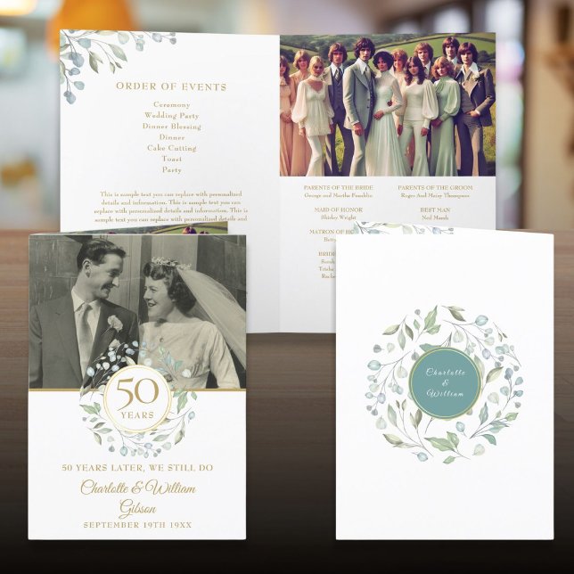 Programa Greenery 2 Foto 50. Fiesta del Aniversario del Bod (Greenery 2 Photo 50th Wedding Anniversary Party Program)