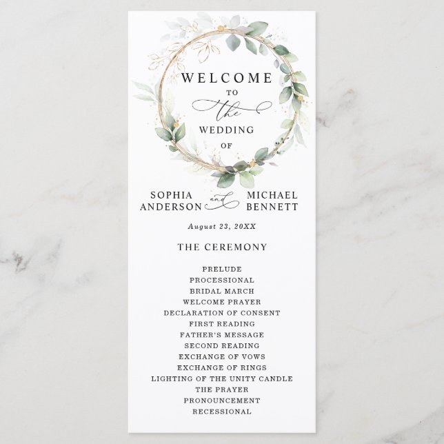 Programa Greenery and Gold Wedding Program (Anverso)