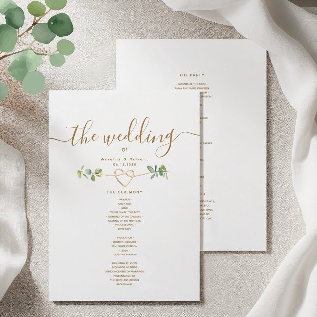 Programa Greenery Gold Heart Wedding Program (Subido por el creador)
