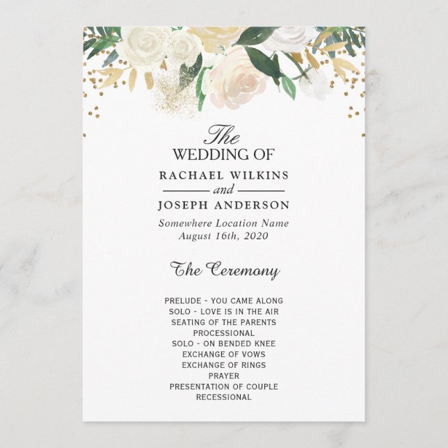Programa Greenery Ivory Floral Gold Purpurina Boda (Anverso)