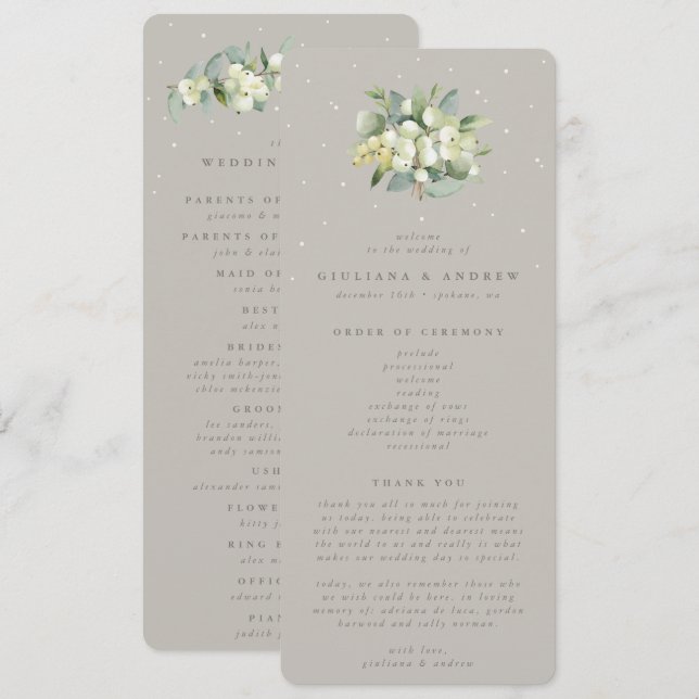 Programa Greige Snowberry+Eucalyptus Bouquet Boda de Invier (Anverso / Reverso)