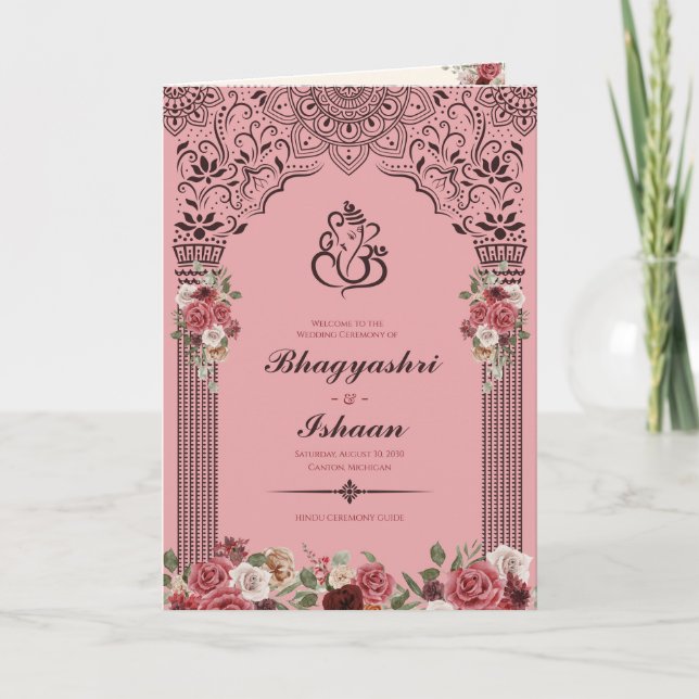 Programa Guía de ceremonias de Boda hindú (rojo rosado) dob (Anverso)