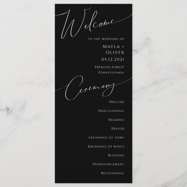 Programa Guión Minimalista caprichoso | Boda negro (Anverso)