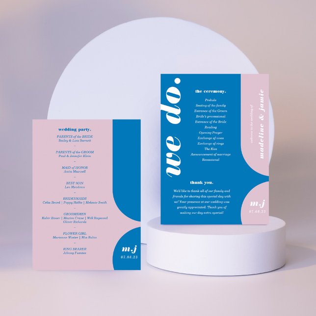 Programa Hacemos un Boda de estilo retro azul Orden de serv (We Do Blue Retro Style Wedding Order of Service Program)