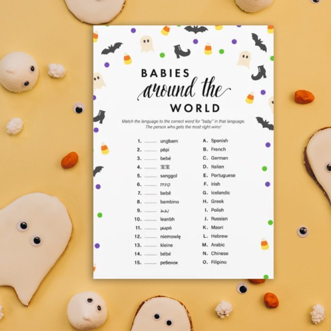 Programa Halloween tema del juego de la ducha de bebé (Babies Around the World Halloween theme baby shower game)
