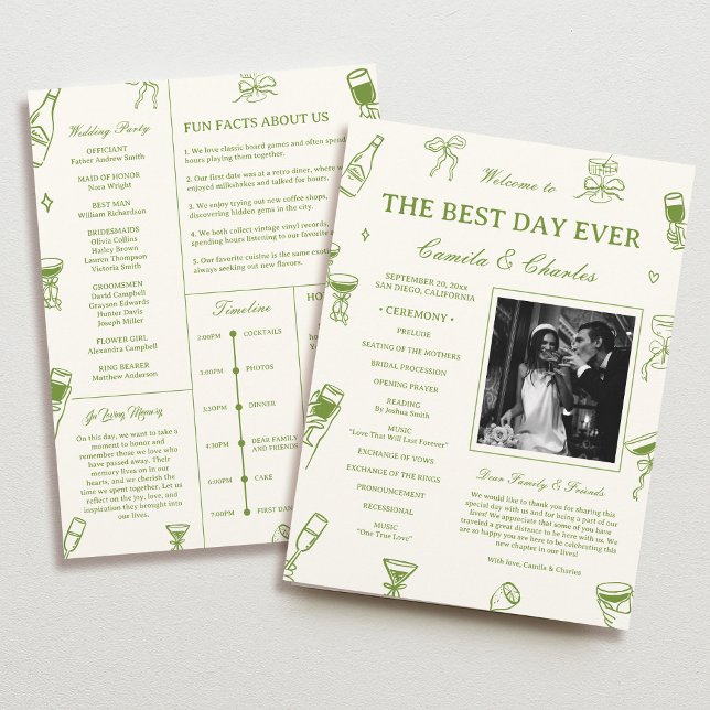 Programa Hand Drawn Doodle Green Wedding  Program (Subido por el creador)