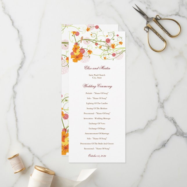 Programa Hibiscus Amarillo Swirls y Swallow Floral Boda (Anverso/Reverso In Situ)