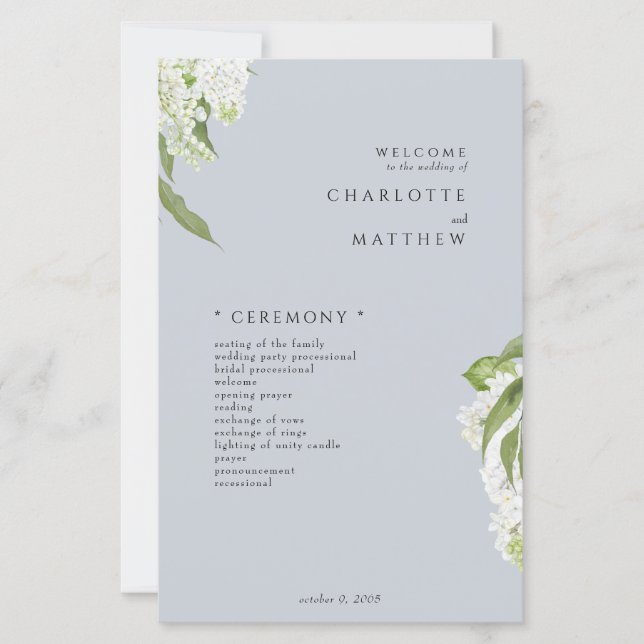 Programa Hidrangea Dusty Blue Wedding (Anverso)