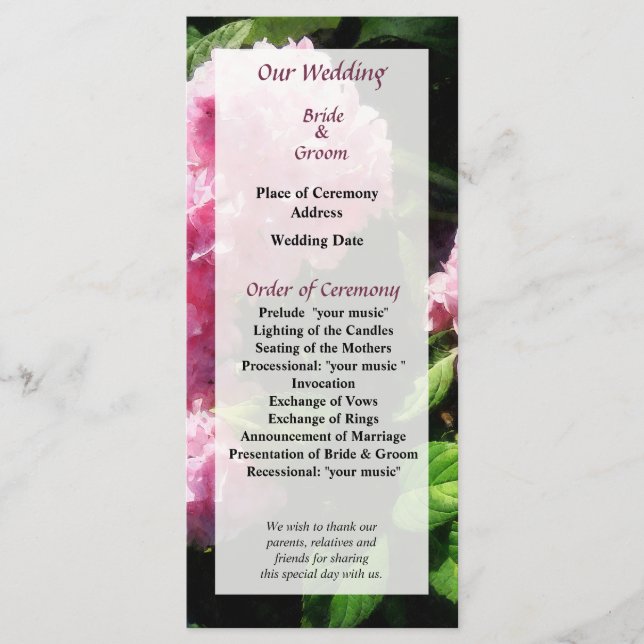 Programa Hidrangea en Matrimonio Sunshine (Anverso)