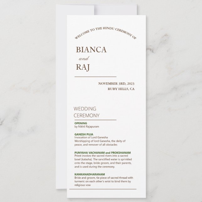 PROGRAMA HINDU CEREMONY WEDDING (Anverso)