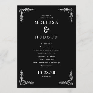 Programa Horario de Ceremonia de Boda con Flores Negras Ele