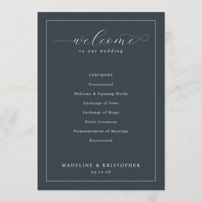 Programa Horario de Ceremonia de Boda Elegante de Marina (Anverso)