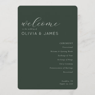 Programa Horario de Ceremonia de Boda Verde Elegante