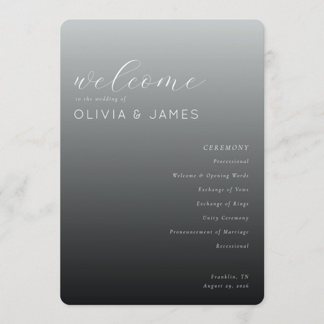Programa Horario de la Ceremonia de Boda Gris Elegante (Anverso)