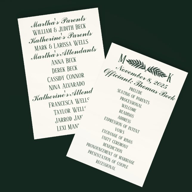 Programa Hunter Green en el Boda Cream Initials (Subido por el creador)