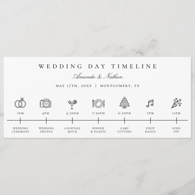 Programa Icono de línea de tiempo del día de la boda modern (Anverso)
