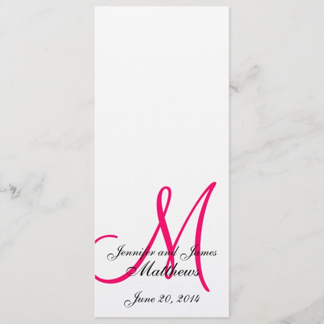 Programa Iglesia boda Monograma Linaje Rosa Blanco (Anverso)