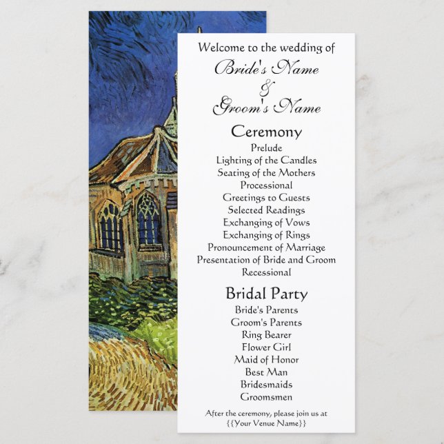 Programa Iglesia en Auvers de Vincent van Gogh Boda (Anverso / Reverso)