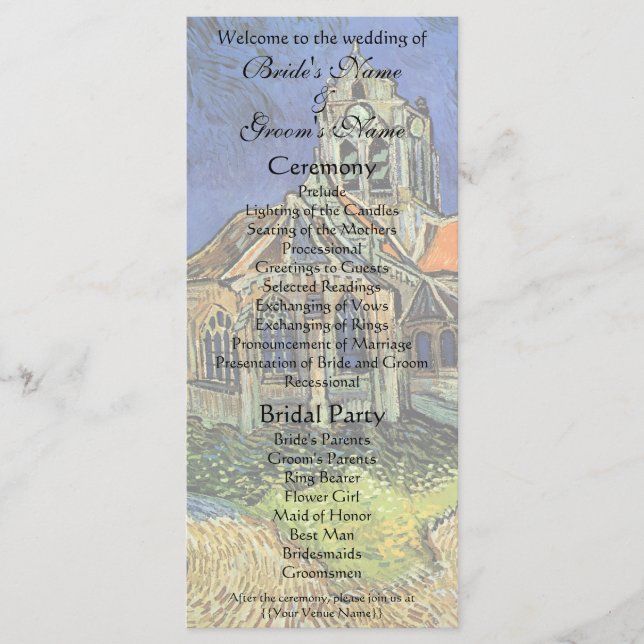 Programa Iglesia en Auvers de Vincent van Gogh Boda (Anverso)