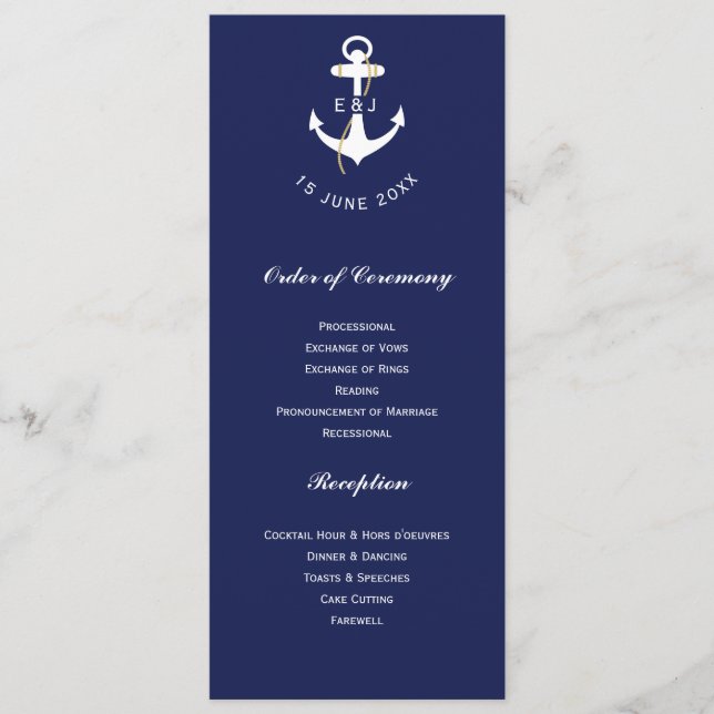 Programa Iniciales de Boda Náutica Ancla Elegante (Anverso)