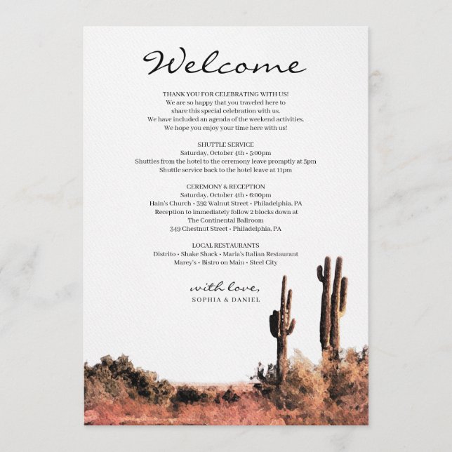 Programa Intinerario de bienvenida de Boda del desierto de  (Anverso)