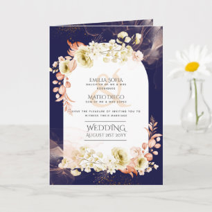 Programa Invitado de Boda Floral de Coral Azul de