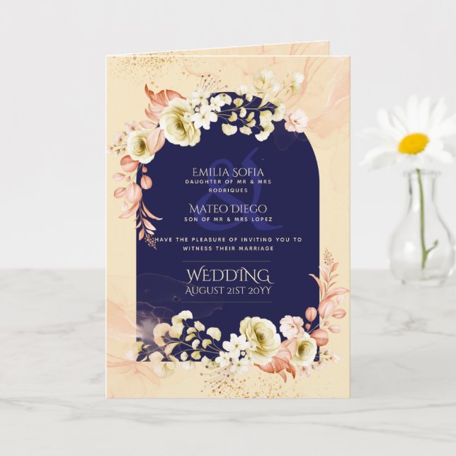 Programa Invitado de Boda Floral de Coral Azul de  (Planta pequeña)