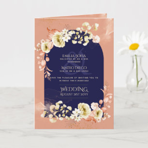 Programa Invitado de Boda Floral de Coral Azul de