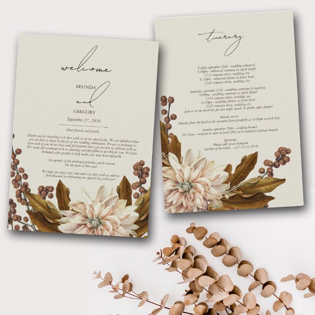 Programa Itinerario Boda de acuarela floral otoñal (Autumn Floral Watercolor Wedding Itinerary Program)