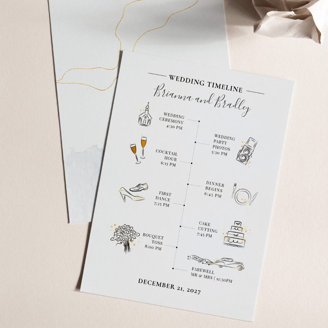 Programa Itinerario Boda de Iconos Modernos de Pre (Modern Wedding Program Timeline Icons)