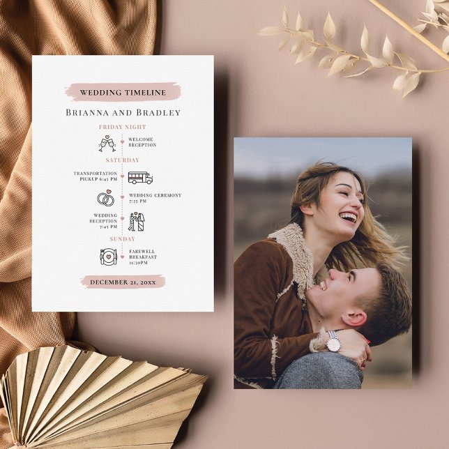 Programa Itinerario Boda de Presupuesto con Foto (Modern Wedding Itinerary Photo Program Card)