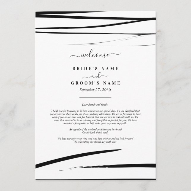 Programa Itinerario Boda del Resumen Blanco Negro Moderno (Anverso)