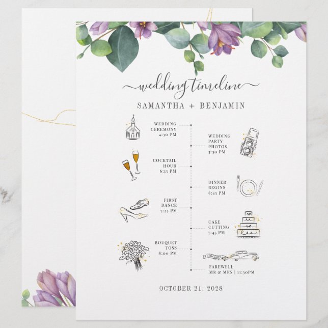 Programa Itinerario Boda Eucalyptus Greenery Icon (Anverso / Reverso)