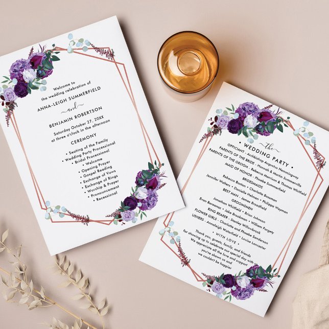 Programa Itinerario Boda Floral Moderno (Purple Floral Wedding Program and Itinerary)