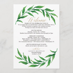 Programa Itinerario de Boda Bienvenida Verde
